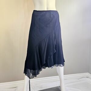 100% Silk XL Black Asymmetrical Skirt Whimsy Goth Fairy Grunge Witchy Y2K Ruffle